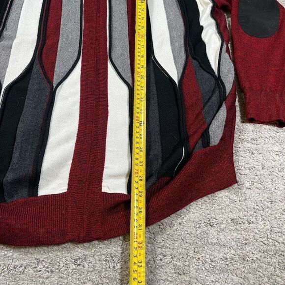 Vintage 90s Inserch 3D Textured Knit Zip Up Red Congo Style Sweater - Picture 7 of 7